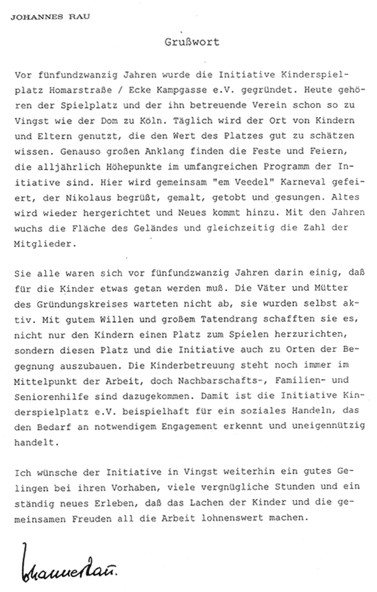 Grusswort zum 25-jhrigen Jubilum der Initiative von Johannes Rau - Bundesprsident der Bundesrepublik Deutschland