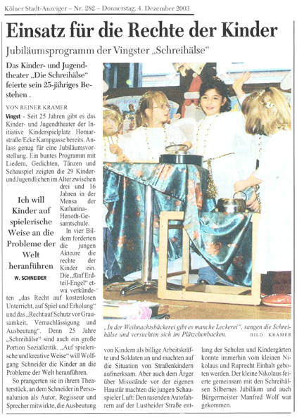 Einsatz für die Rechte der Kinder - Jubiläumsprogramm der Vingster "Schreihälse"