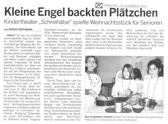 Kleine Engel backten Pltzchen - Kindertheater "Schreihlse" spielte Weihnachtsstck fr Senioren